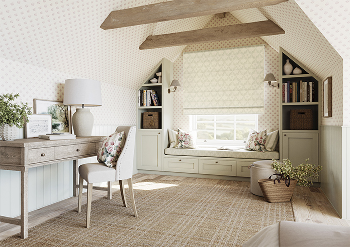 Trellis Prints, Vine and Bloom Romsey Bud Green - Roman Blind - Image 6
